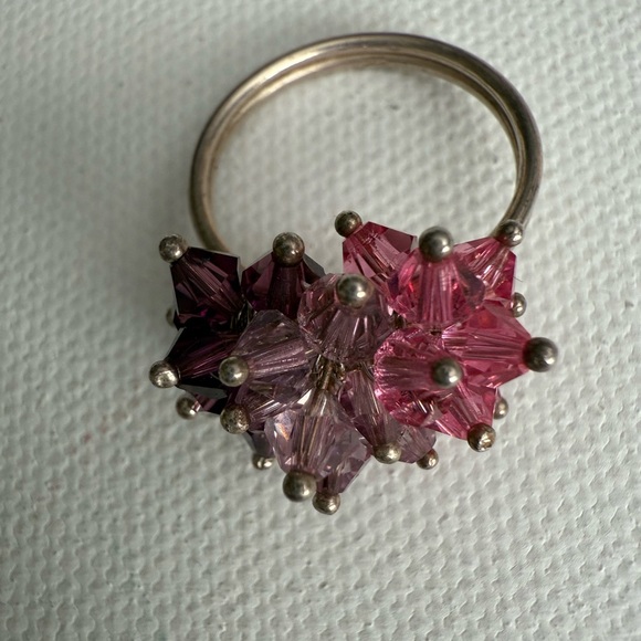 Vibrant Cha Cha Cluster Sterling Silver Pink , Lavender and Purple Crystal Ring - Picture 8 of 13